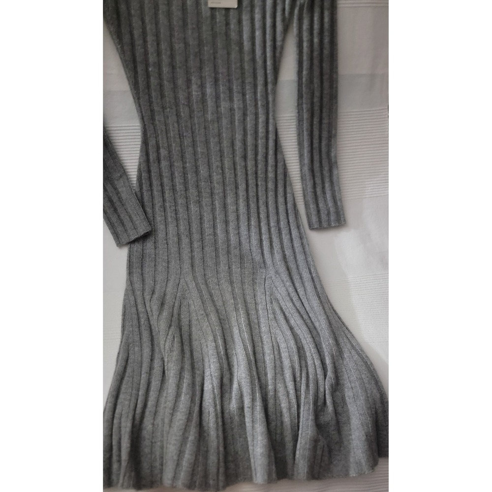 Quince Mongolian Cashmere Ribbed Knit Midi Dress Gray XS C:32-33 L45.5 H35-36 - Picture 2 of 5